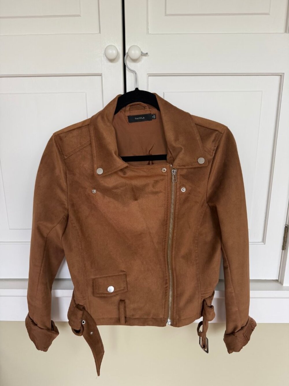 Talula (Aritzia) Morton Faux Suede Belted Moto Jacket Brown Size M